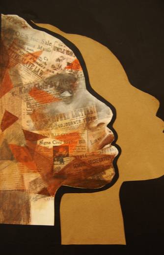 artwork of girl with newspaper for face